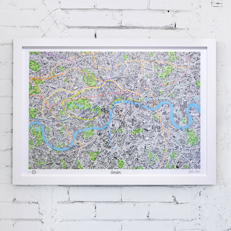 HAnd Drawn Map of London Art Print - White Frame
